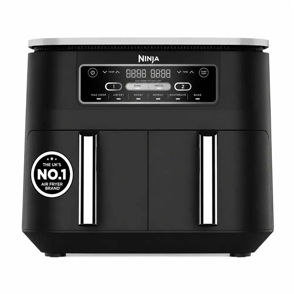 12L Dual Zone Digital Air Fryer with 2 Drawers – 6-in-1, Oil-Free Cooking, Air Fry, Max Crisp, Roast, Bake, Reheat & Dehydrate – Black